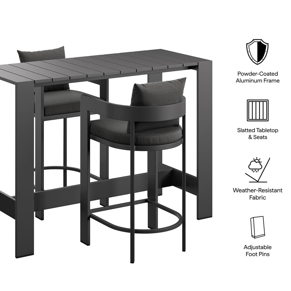 Tahoe 3-Piece Outdoor Patio Aluminum Bar Table Set by Modway - Image 2