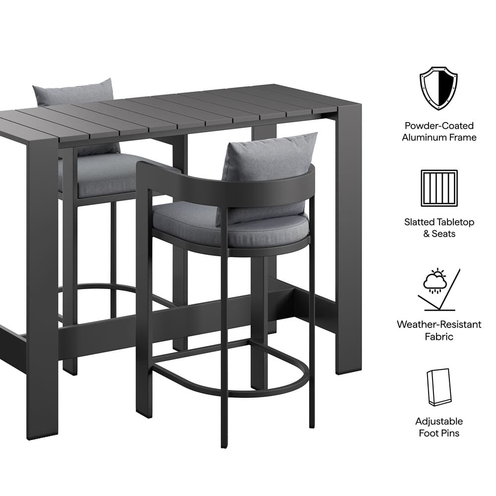 Tahoe 3-Piece Outdoor Patio Aluminum Bar Table Set by Modway - Image 2