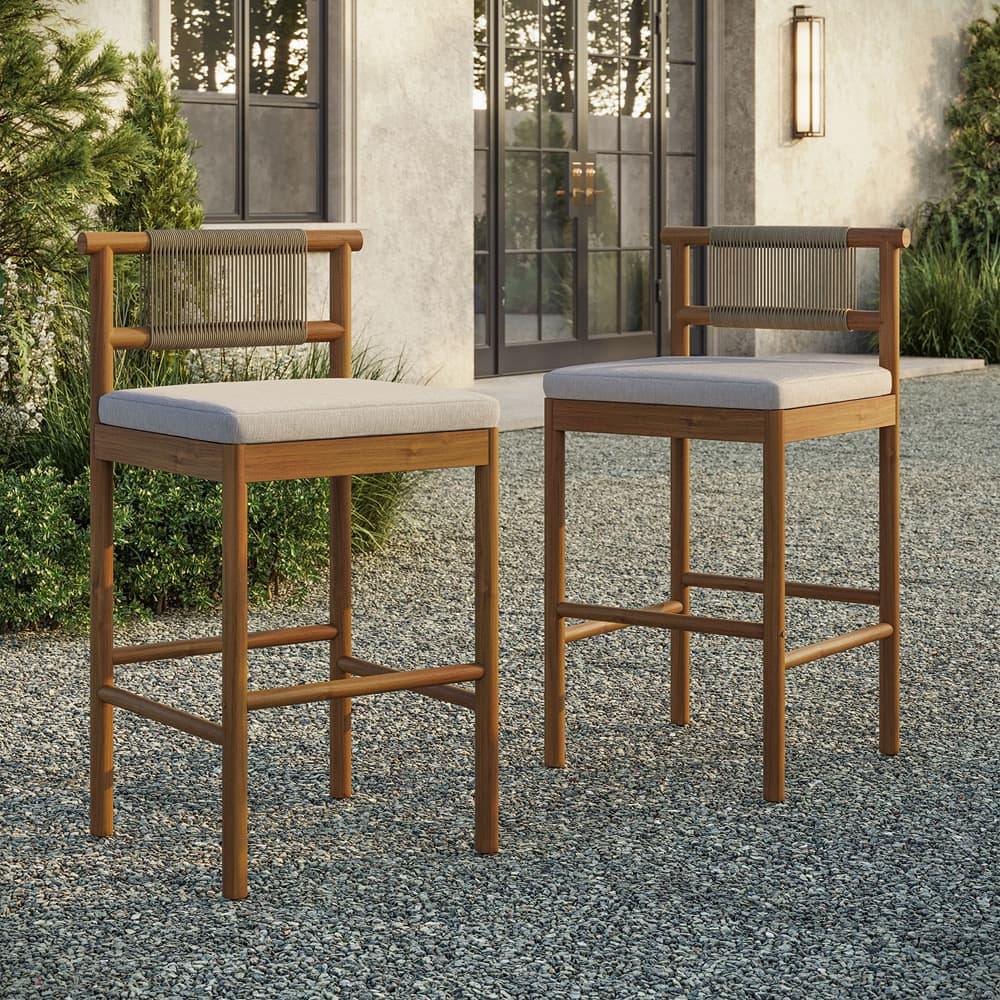 Eleni Outdoor Patio Teak Wood Bar Stools Set of 2 by Modway - Image 9