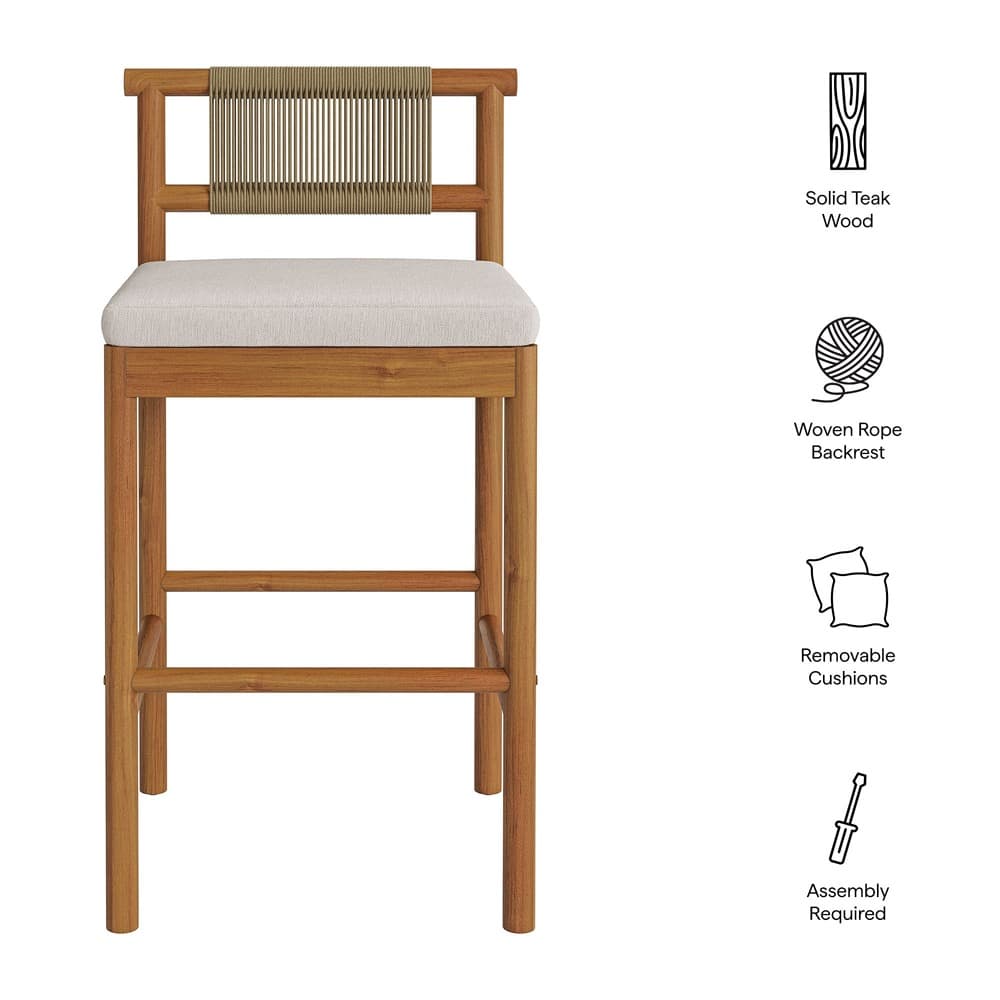 Eleni Outdoor Patio Teak Wood Bar Stools Set of 2 by Modway - Image 2