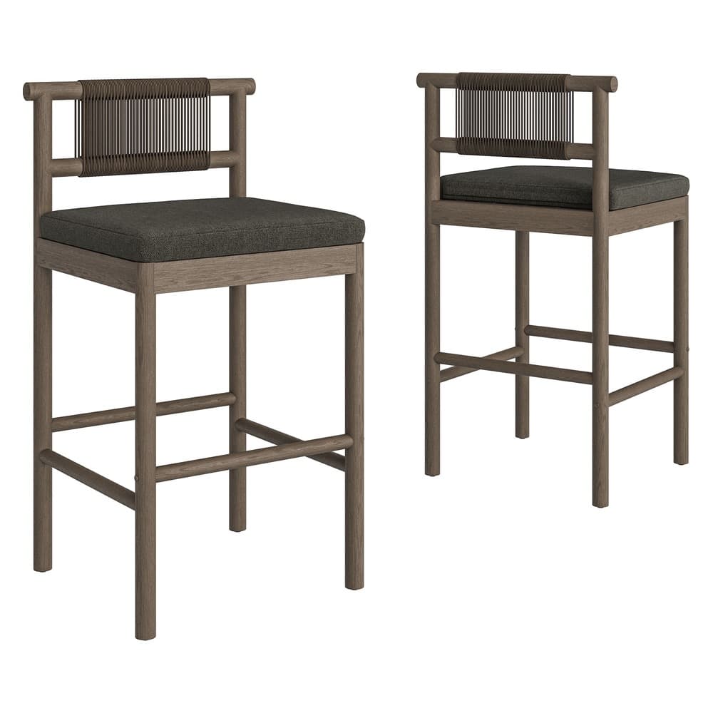 Eleni Outdoor Patio Teak Wood Bar Stools Set of 2 by Modway