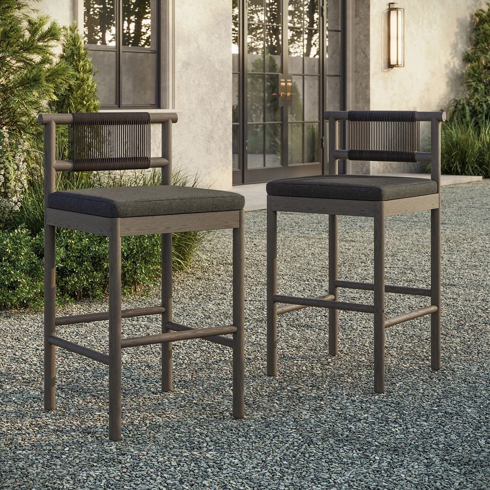 Eleni Outdoor Patio Teak Wood Bar Stools Set of 2 by Modway - Image 9