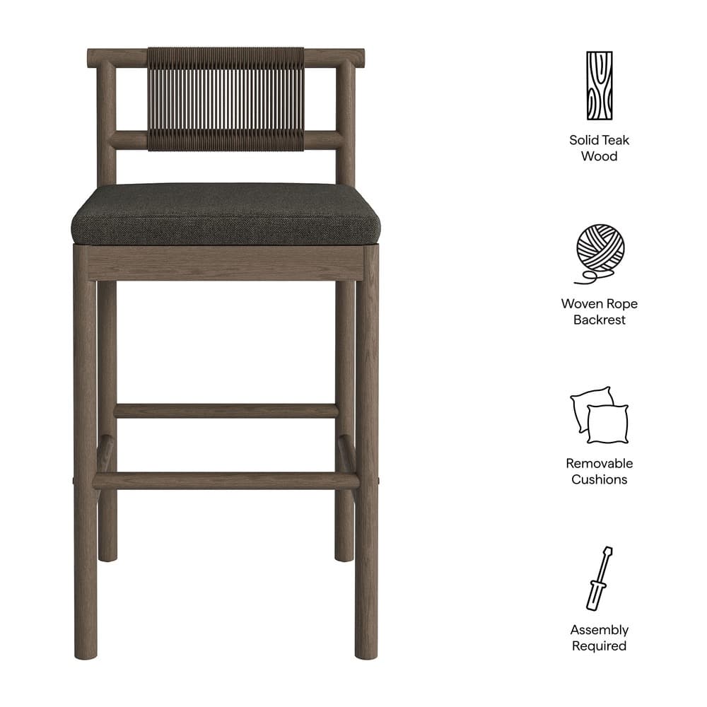 Eleni Outdoor Patio Teak Wood Bar Stools Set of 2 by Modway - Image 2