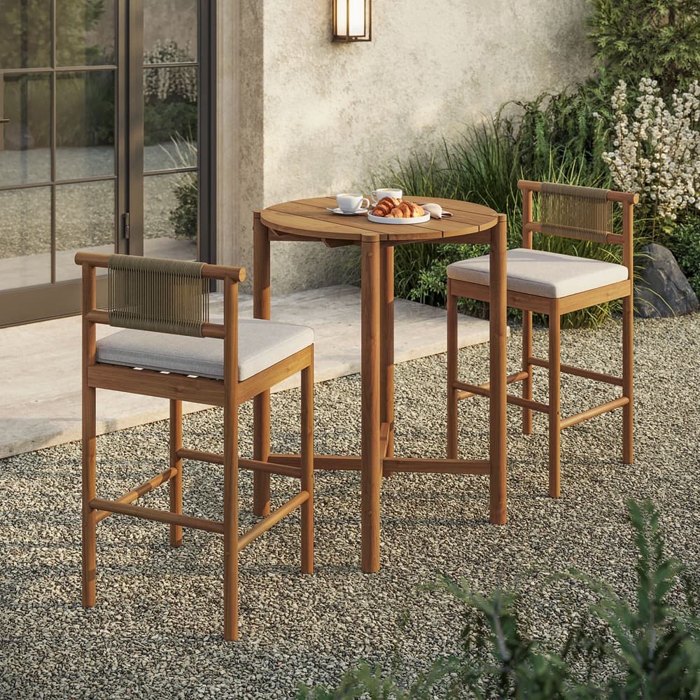 Eleni 3-Piece Outdoor Patio Teak Wood Bar Set by Modway - Image 6