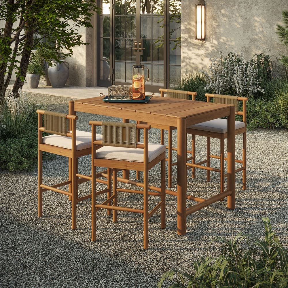Eleni 5-Piece Outdoor Patio Teak Wood Bar Set by Modway - Image 6