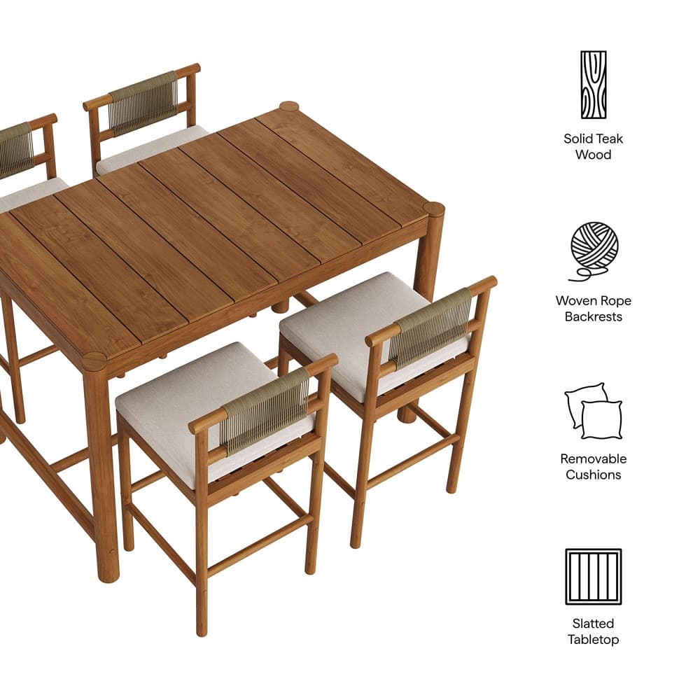 Eleni 5-Piece Outdoor Patio Teak Wood Bar Set by Modway - Image 2
