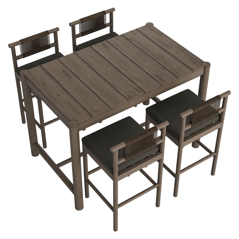 Eleni 5-Piece Outdoor Patio Teak Wood Bar Set by Modway - Image 5