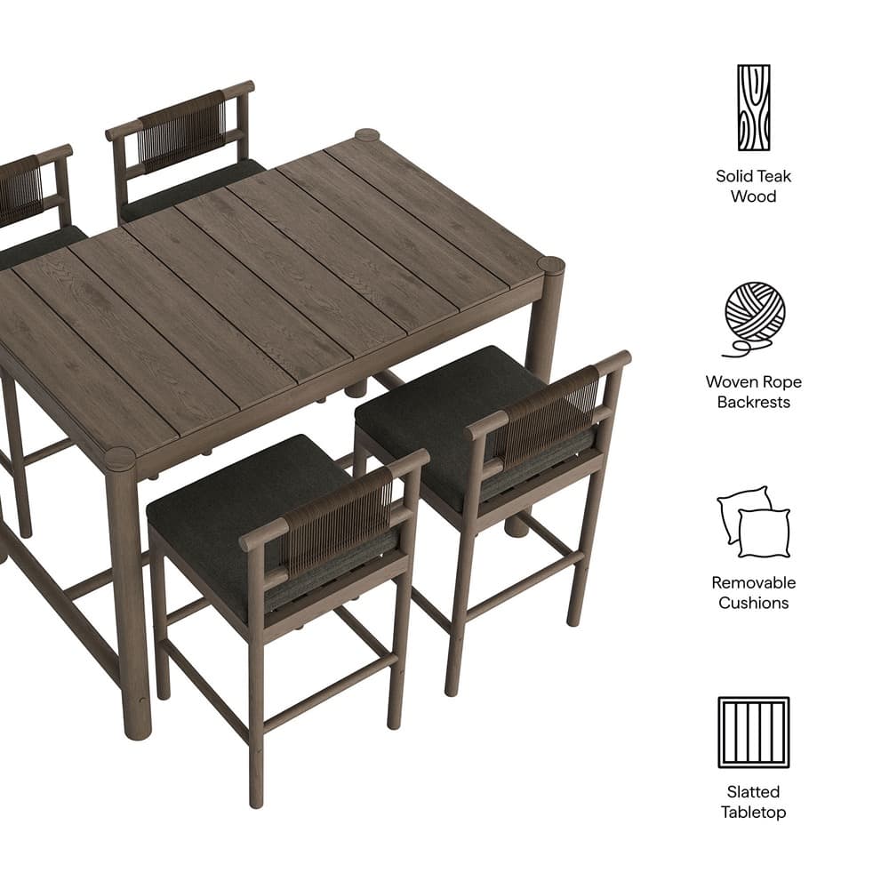 Eleni 5-Piece Outdoor Patio Teak Wood Bar Set by Modway - Image 2