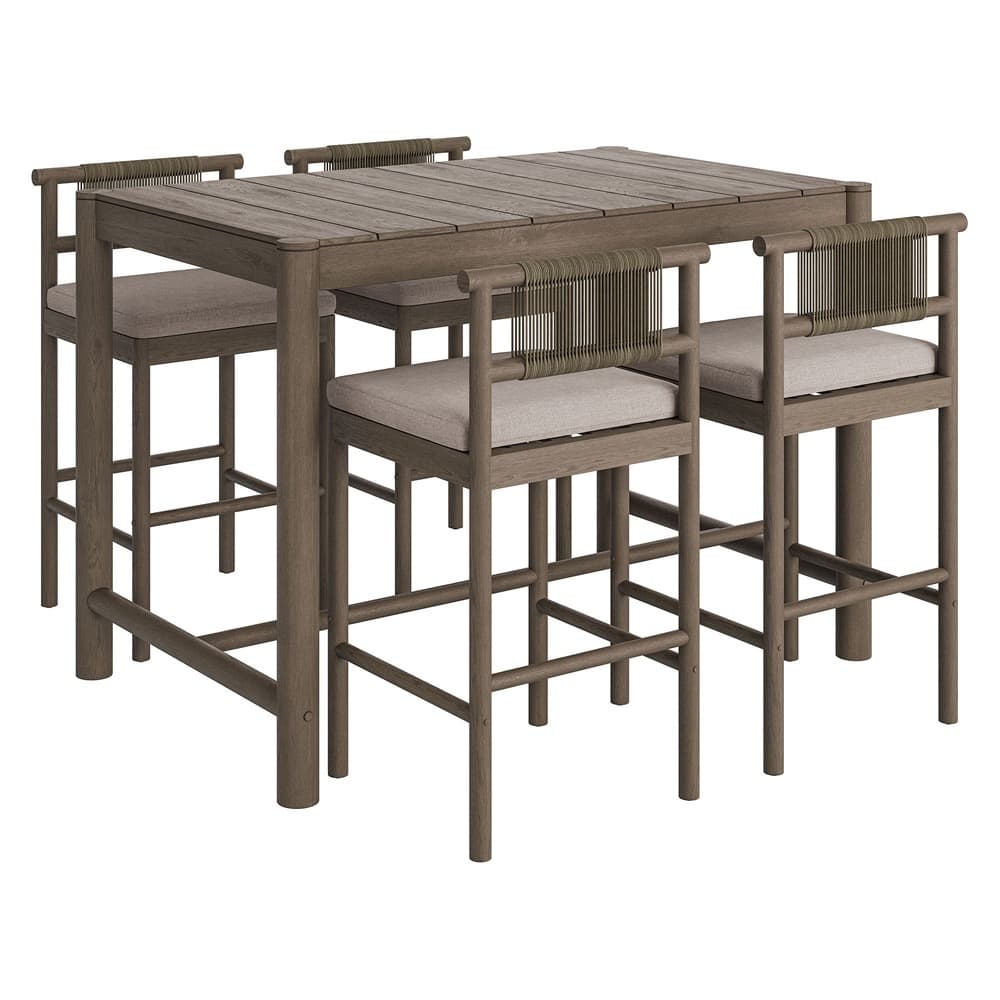 Eleni 5-Piece Outdoor Patio Teak Wood Bar Set by Modway