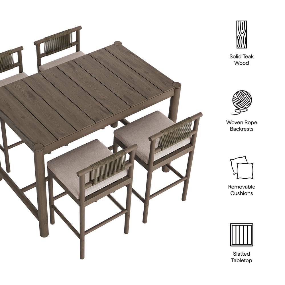 Eleni 5-Piece Outdoor Patio Teak Wood Bar Set by Modway - Image 2