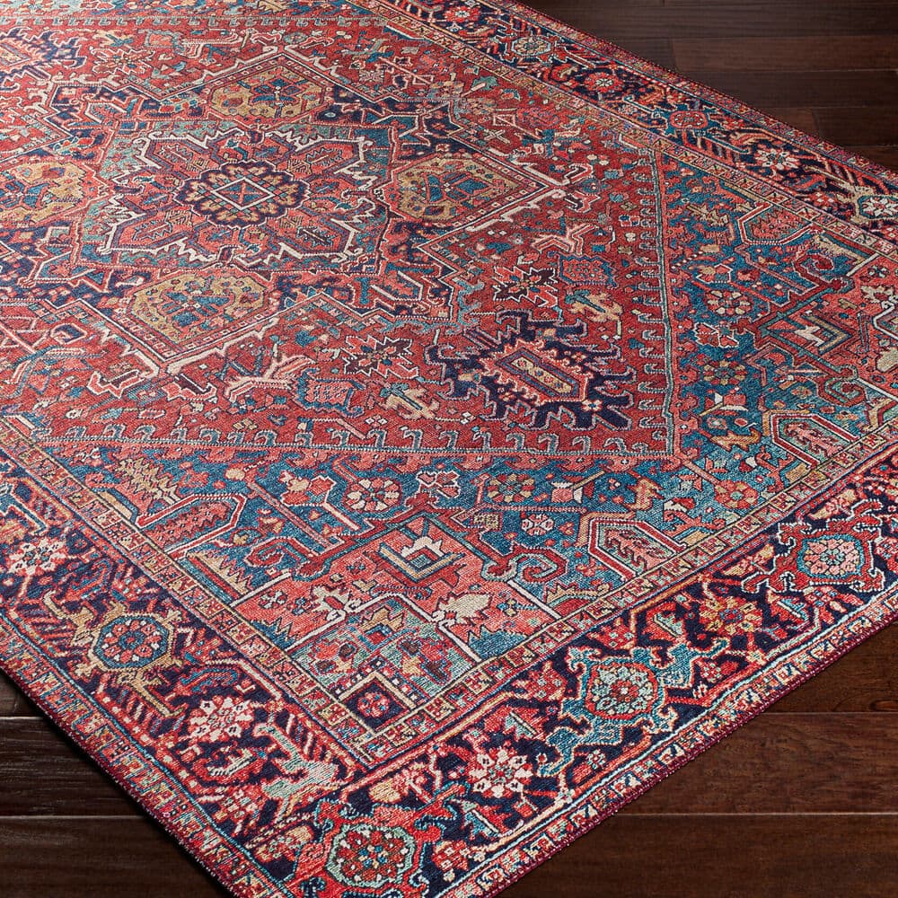 Iris Red Machine Woven Rug by Livabliss - Image 3