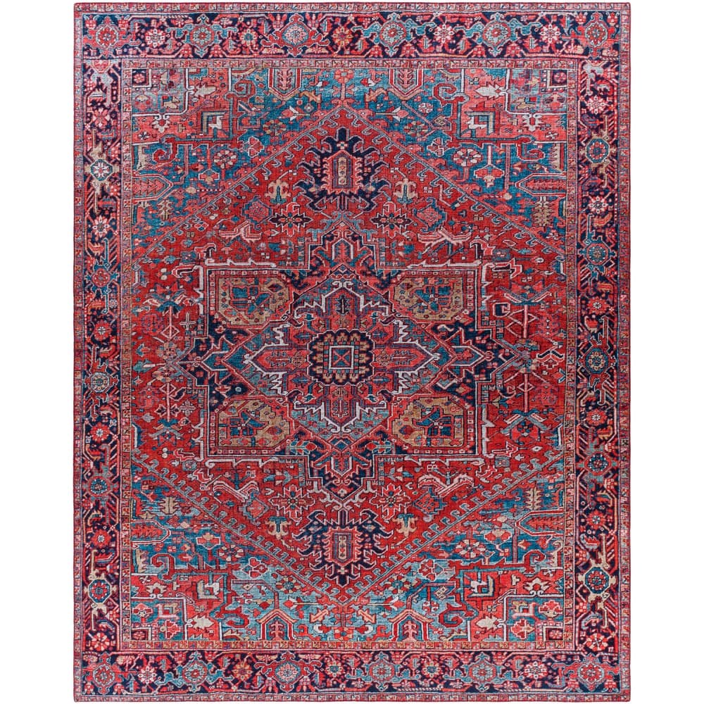Iris Red Machine Woven Rug by Livabliss