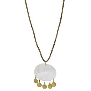 Pendant with Mother of Pearl and Brass Disks by Ora Ten