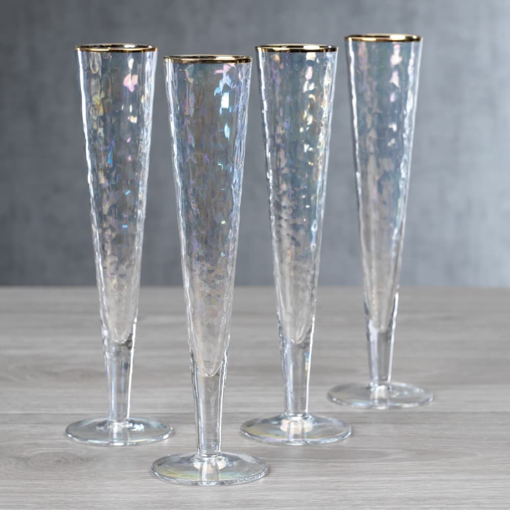 Aperitivo Slim Champagne Flutes in Lusterwith Gold Rim Set of 4 by Zodax - Image 2
