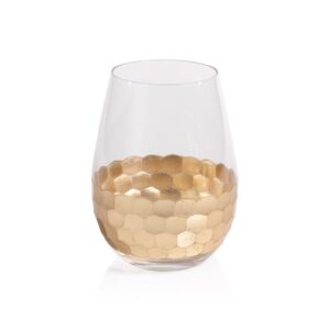Fez Cut Stemless Wine Glasses with Gold Leaf Set of 6 by Zodax