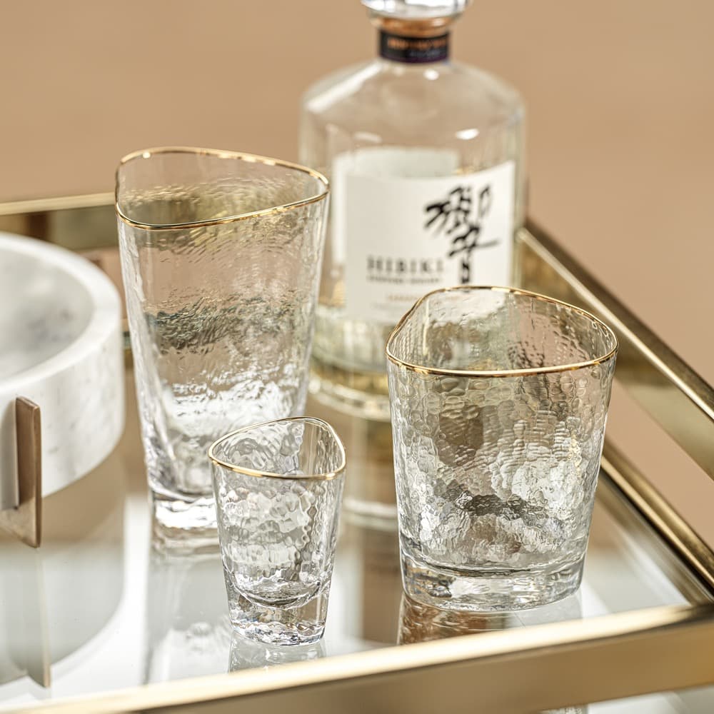 Aperitivo Triangular Shot Glasses, Clear with Gold Rim Set of 6 by Zodax - Image 2