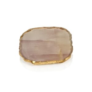 Agate Marble Glasses Coasters with Gold Rim in Pink Tone Set of 4 by Zodax