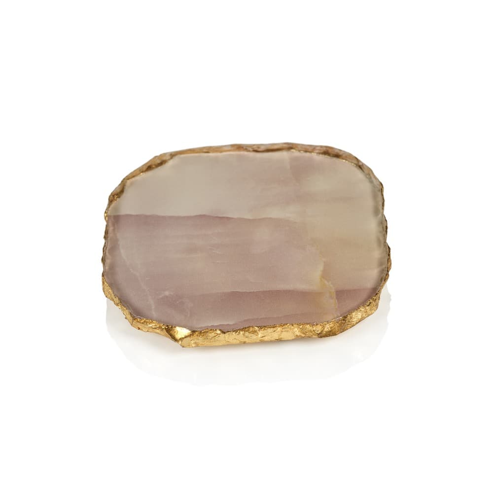 Agate Marble Glasses Coasters with Gold Rim in Pink Tone Set of 4 by Zodax