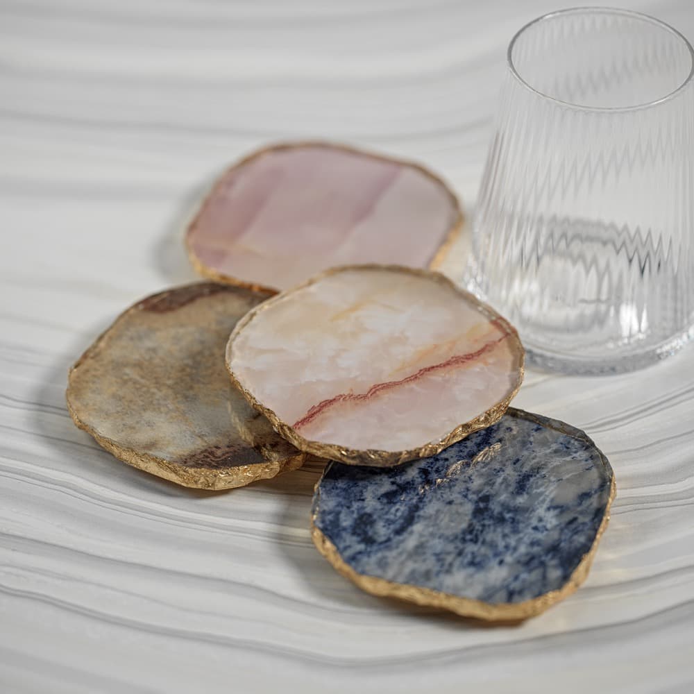 Agate Marble Glasses Coasters with Gold Rim in Blue Tone Set of 4 by Zodax - Image 2