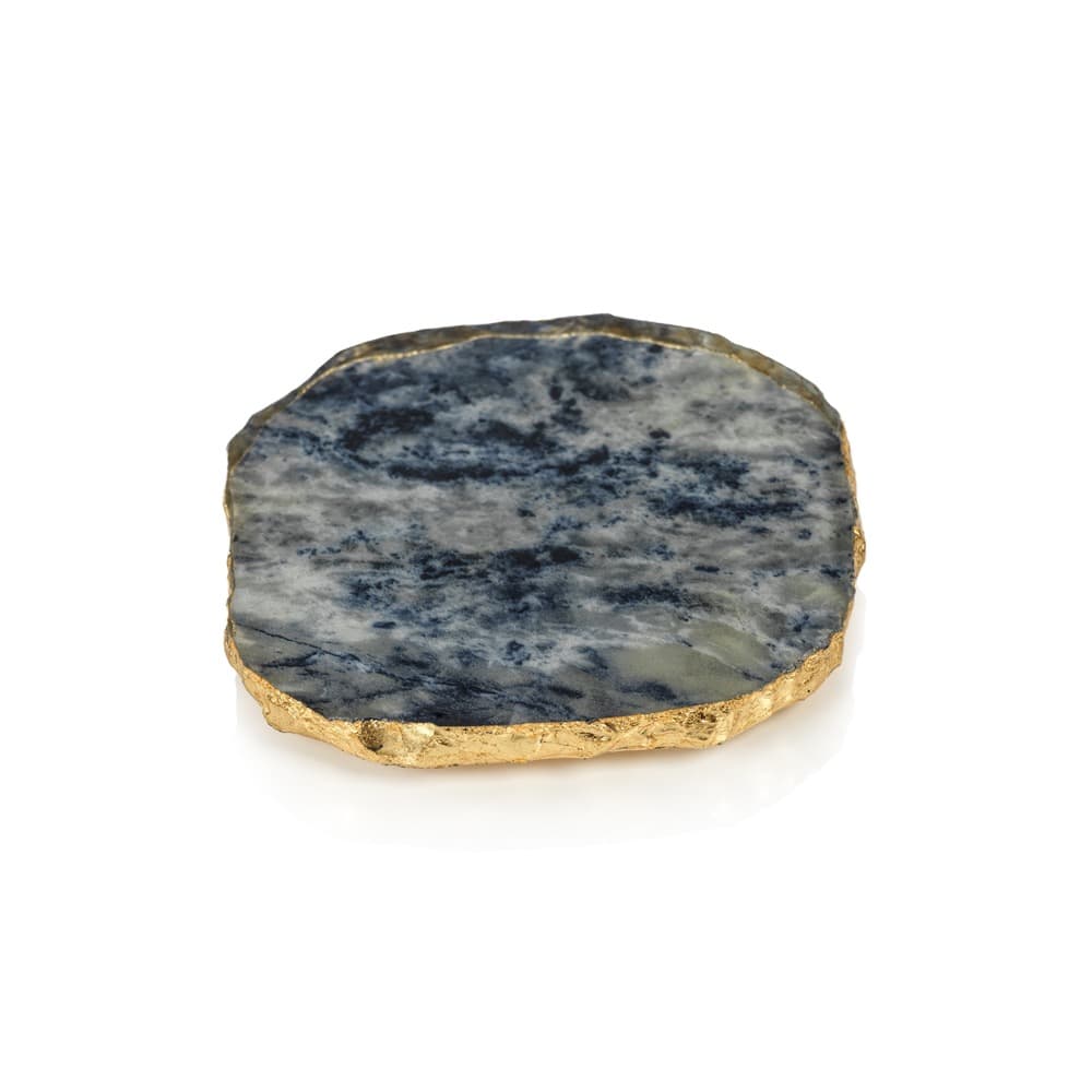 Agate Marble Glasses Coasters with Gold Rim in Blue Tone Set of 4 by Zodax