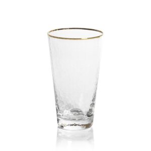 Negroni Hammered Tapered Highball Glasses with Gold Rim Set of 4 by Zodax