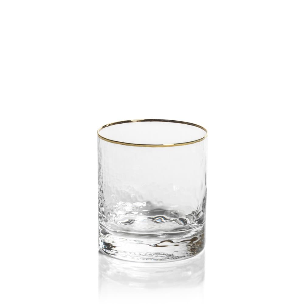 Negroni Hammered Double Old Fashioned Glasses with Gold Rim Set of 4 by Zodax