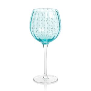 Portofino White Dot Wine Glasses in Aqua Blue Set of 4 by Zodax