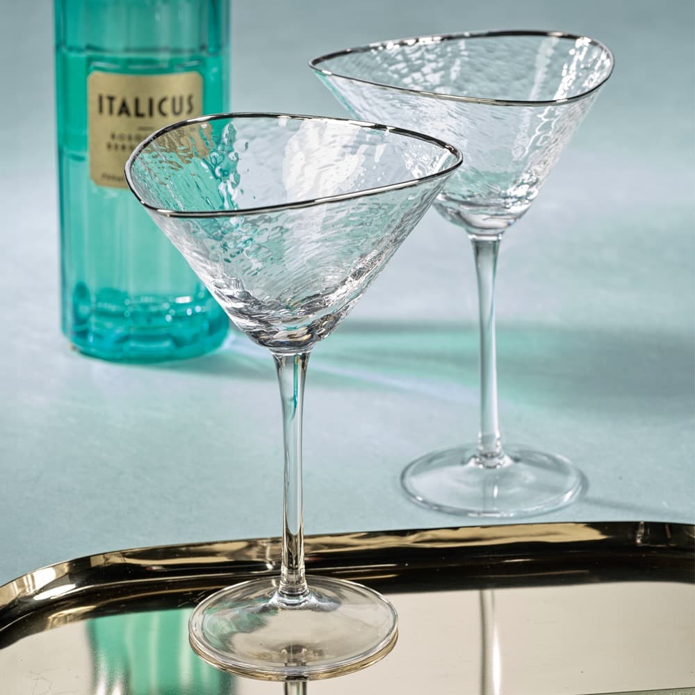Aperitivo Triangular Martini Glasses, Clear with Platinum Rim Set of 4 by Zodax - Image 2