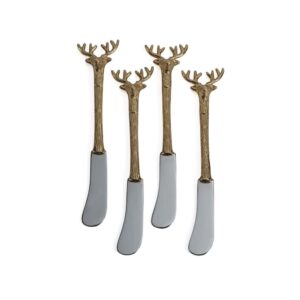 Stag's Head Butter Knives Set of 4 with Champagne Handle and Polished Head by Zodax