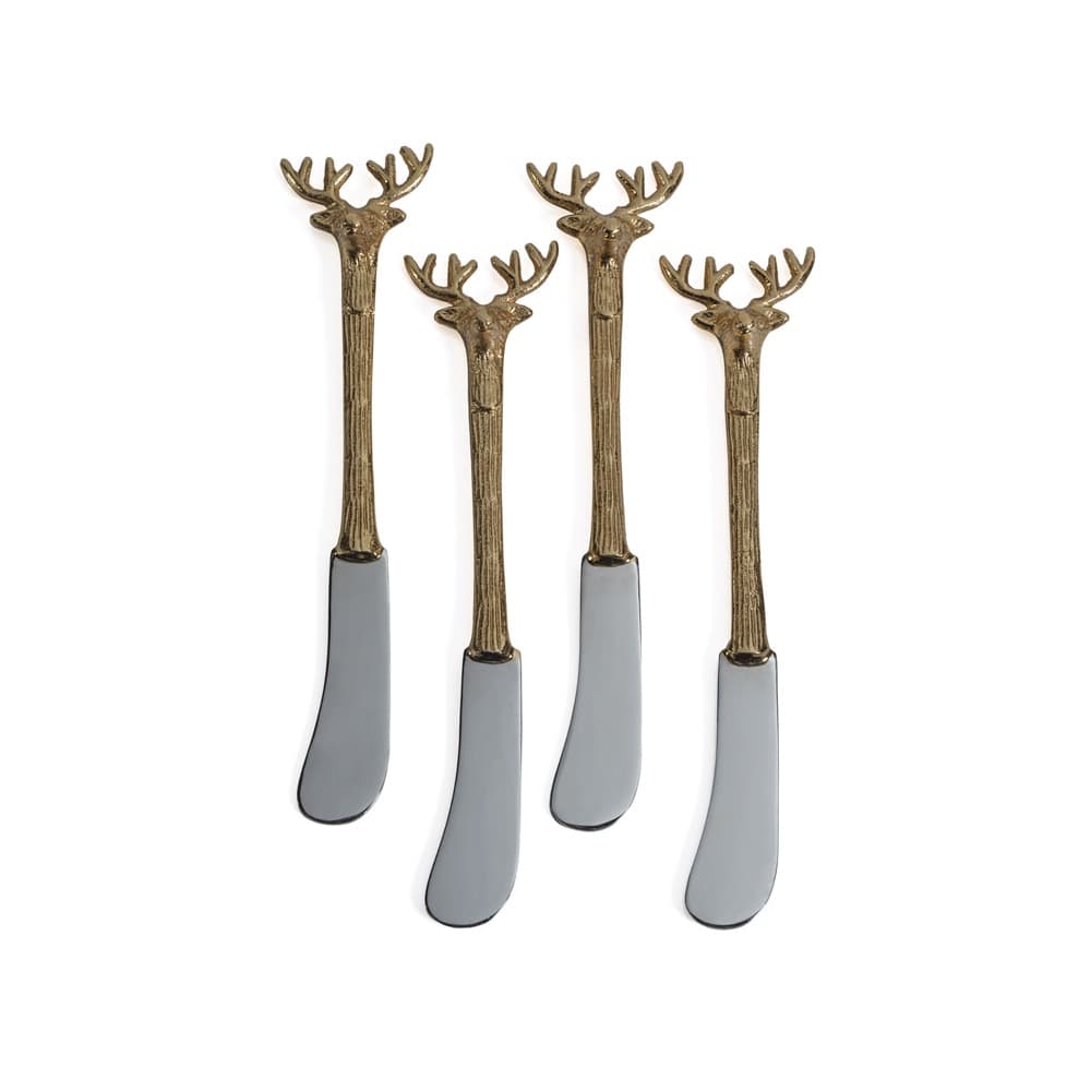 Stag's Head Butter Knives Set of 4 with Champagne Handle and Polished Head by Zodax