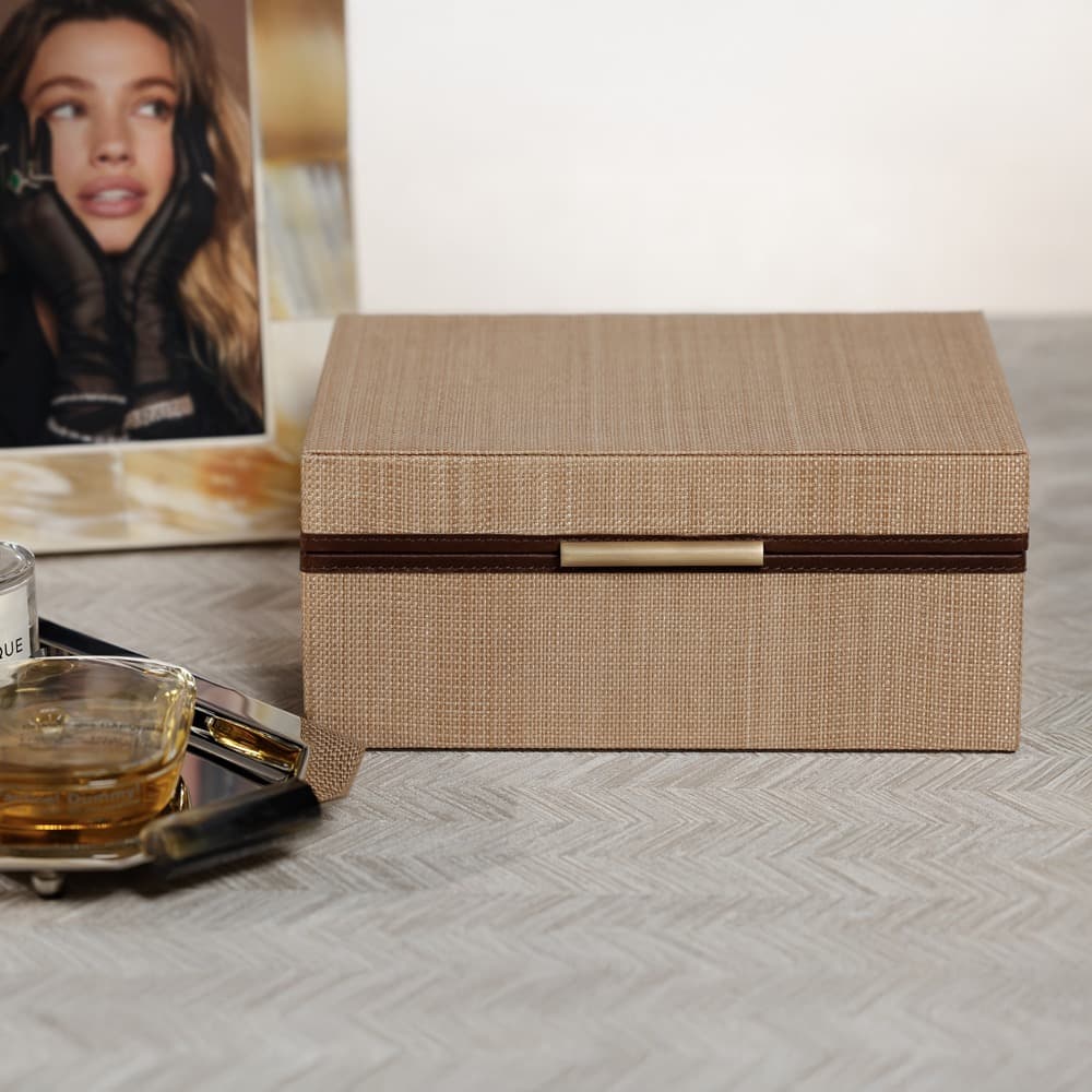 Linea Raffia with Leather Trim Jewelry Box by Zodax - Image 2