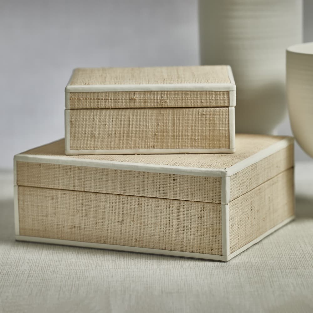 Atelier Natural Fiber Raffia Box with Leather Trim by Zodax - Image 2