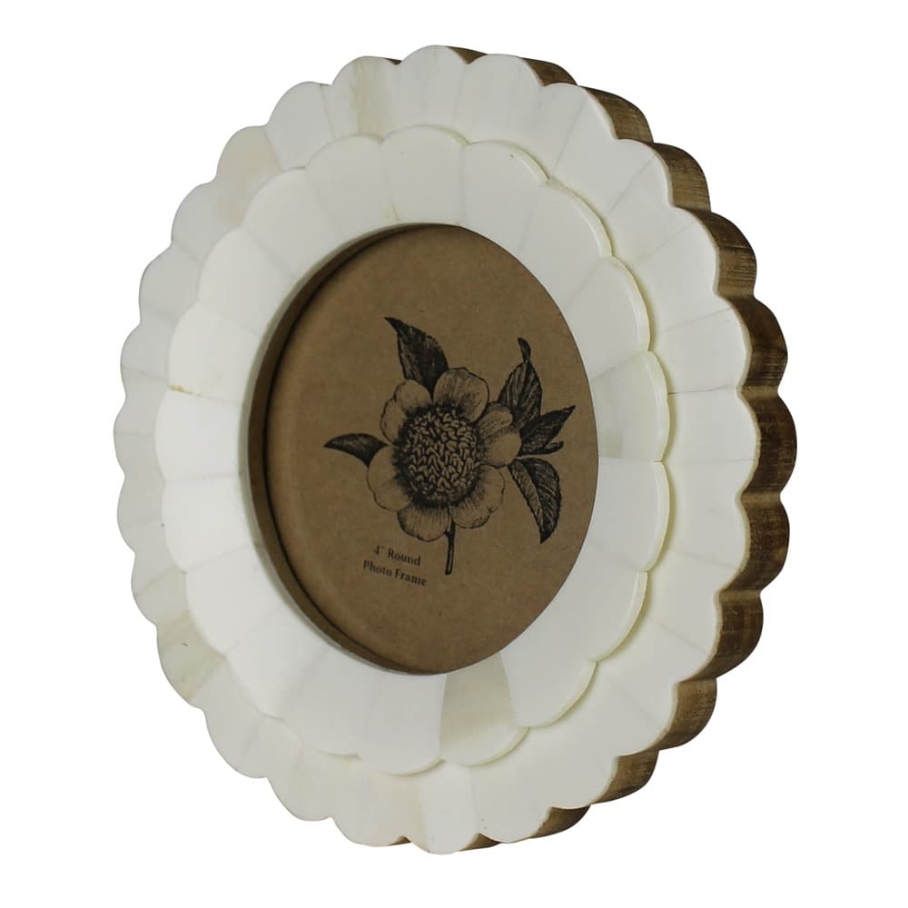 Round White Bone Petal Frame by HomArt