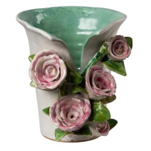 Medium White Vase with Pink Roses by Abigails