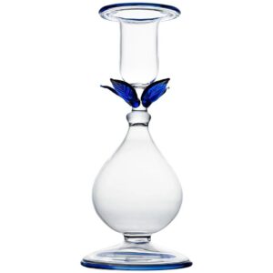 La Boheme Clear Candlestick with Blue Leaves by Abigails