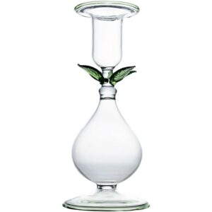 La Boheme Clear Candlestick with Green Leaves by Abigails