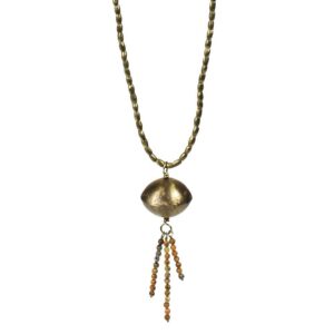 Pendant with Brass Tassel and Yellow Moss Agate by Ora Ten