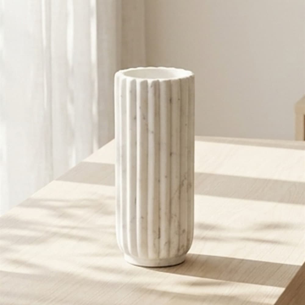 White Marble Scalloped Vases by BIDKhome - Image 2