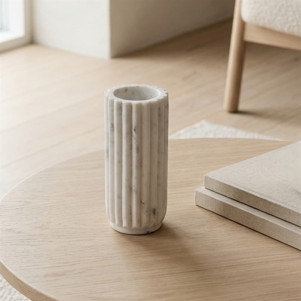 White Marble Scalloped Vases by BIDKhome - Image 3